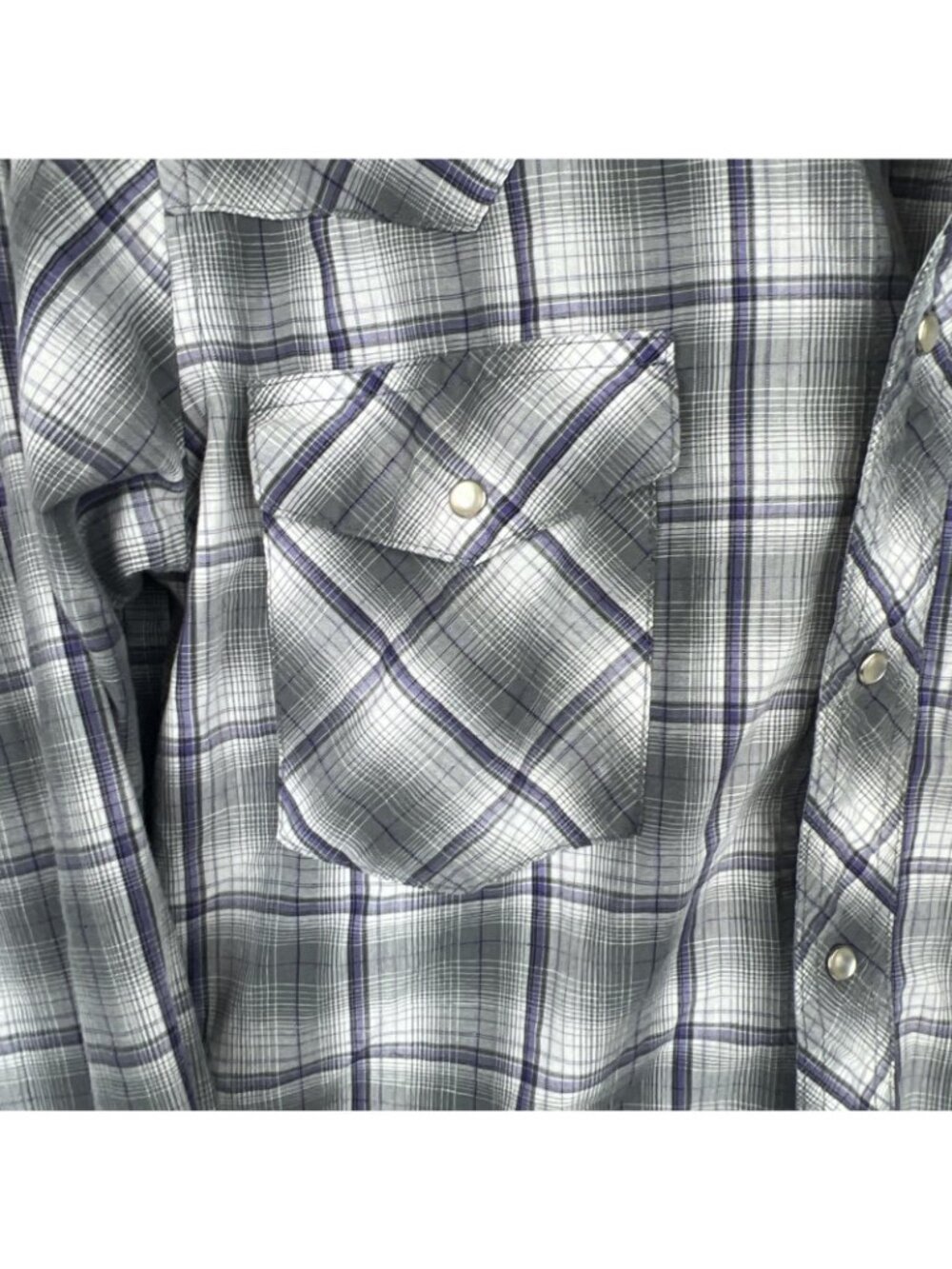 Wrangler Western Fashion Mens S Pearl Snap Flannel Shirt Long Sleeve Plaid Gray - Picture 3 of 4